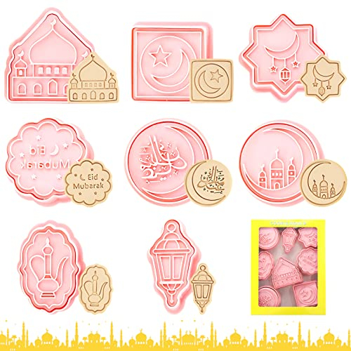 TOPJOWGA Emporte Pièces Eid Mubarak, 8 Pièces Eid Mubarak Biscuit Moule, Eid Mubarak Cookie Cutters, Emporte-pièces Plastique, Biscuit Moule pour Décoration de Biscuits Fondant Cookie Gâteau