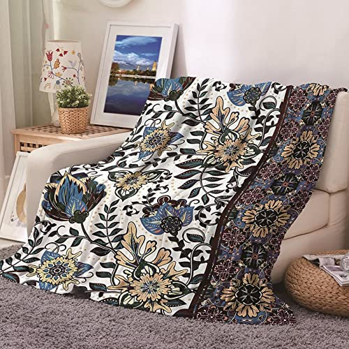Kuscheldecke Groß, Fleecedecke 150X200 Weich Mehrfarbig Sofaüberwurf Flanell Weinlese-Blumen-Blatt Sofadecke Couchdecke