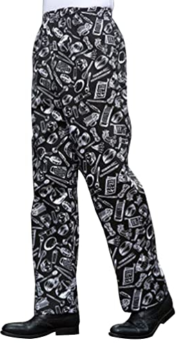 ZhuiKun Pantalones de Chef para Hombre con cordón Pantalones de Trabajo de Rayas Cintura Elástica Uniformes de Cocina de Restaurante - Cookware Estampado, L