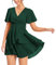 PCEAIIH Women's Cocktail Dresses Short Sleeve Empire Skater Dress Deep V-Neck Waist Tie Ruffle Mini Swing Dresses 2XL Dark Green