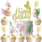 MEZHEN Tortendeko Fee Kuchen Deko Geburtstag Torte Deko Fairy Kindergeburtstag Cake Topper Happy Birthday Cupcake Topper Feen Kuchendeko Muffin Geburtstagsdeko Mädchen