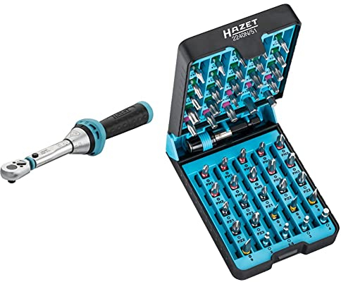 Hazet Drehmomentschlüssel 1/4 Zoll 5107-3CT | 234 mm & BitE-Box 2240N/51 | 51-teiliges Schraubendreher-Einsatz-Set, Abtrieb: Pozidriv, Sechskant 6,3 (1/4 Zoll), Kreuzschlitz, Tamper Resistant TORX