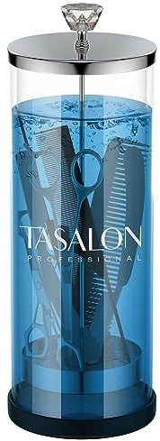 TASALON Bocal de barbier (1,3 l) avec poignée en cristal – Pot désinfectant pour salon, spa et magasin de manucure – Récipient de stérilisation en verre durable avec panier amovible en acier