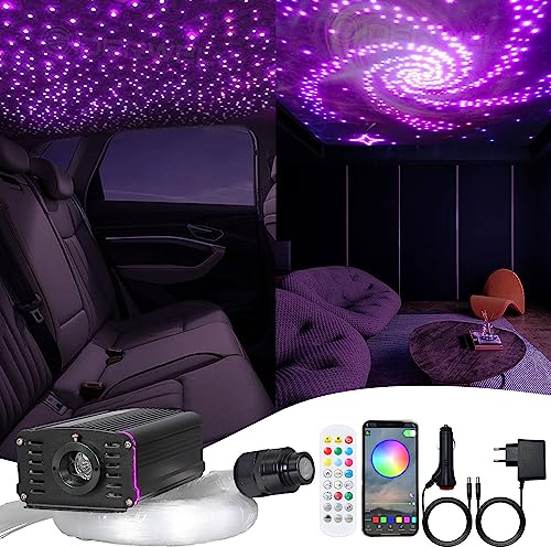 Smart APP Gesteuerte Twinkle LED Faseroptiklichter, RGBW Starlight Headliner Kit mit RF Fernbedienung,300 Stück 3m Mix-Glasfaserkabel und Music Light Engine für Auto/Heim StarDeckenbeleuchtung
