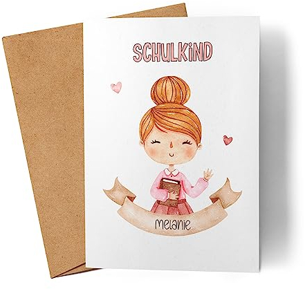 Kiddle-Design Schulkind Karte Personalisierte Glückwunschkarte Einschulung Erster Schultag mit Name Schulanfang Geschenk Einschulungskarte Mädchen