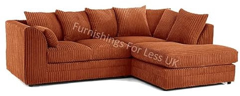 New Luxor Jumbo Cord 3-4 Seater Orange L Shaped Corner Sofa (Orange, Right Hand Facing Corner)