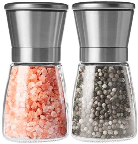 Salt and Pepper Grinder Set, Adjustable Coarseness Salt Shakers, Premium Ceramic Glass Body Salt and Pepper Mills [Without Spice Content]