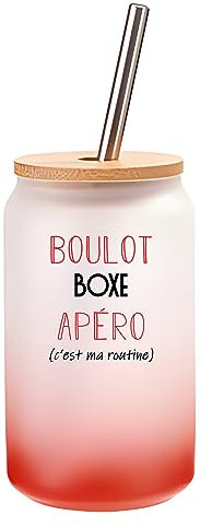 Planetee Verre Cocktail boxe c'est ma routine | Idée Cadeau Verre à Eau avec Paille