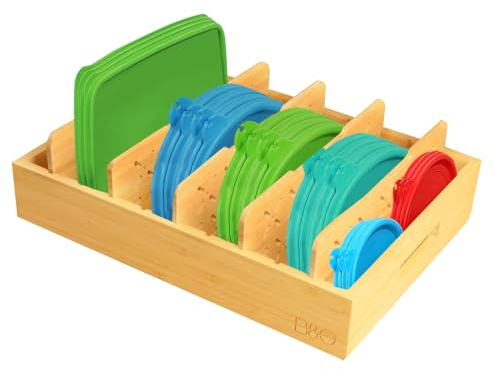 Volenx Deckelhalter, Bambus Topfdeckelhalter, Deckel Organizer Küche mit 5 Verstellbaren Trennwänden & 2 Griffen, Tolle Geschenke für Männer und Frauen