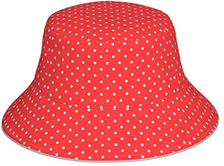 EgoMed Fischerhut, rot und weiß gepunktet, Unisex, Nachtreflektierende Mütze, Läufermütze, Fischerhut, Reisen