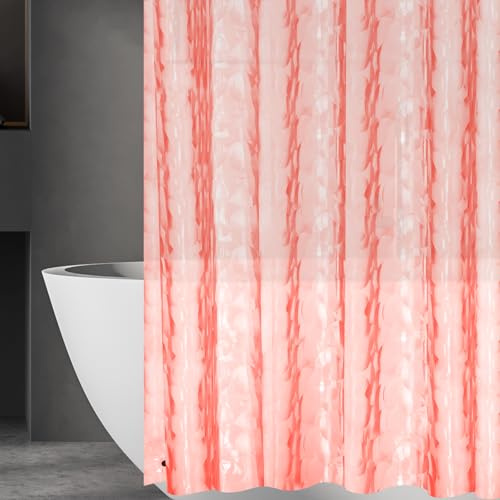 Ga-Geetopia Doublure de rideau de douche en plastique EVA 3D avec œillets métalliques antirouille et aimant lesté - 182,9 x 182,9 cm - Rouge corail