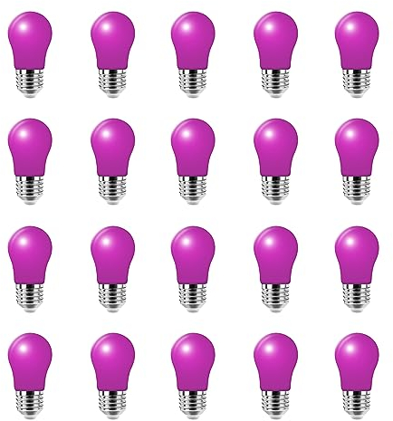 HUAMu 20er Pack 3W LED farbige Glühbirne E27 A50 Schraubkappe Lila Glühbirne für Hochzeit Halloween Weihnachtsfeier Nicht dimmbar