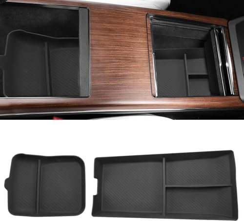 Yumzeco Mittelkonsole Organizer Tray Mat, kompatibel mit Tesla Model S/X 2022-2024, Zentrale Steuerung, untere Aufbewahrungsbox, Pad für Tesla Zubehör, 2 Stück, Modern, Checkered, Schwarz