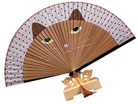 Zerodeko Handheld Small Fan Foldable Cat Silk Fan Hand-painted Style Ideal for Women Decorative for Home Stage Random Color