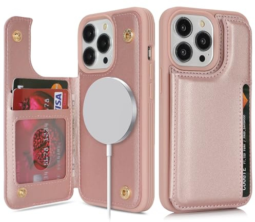 SailorTech for iPhone 13 Pro Case with Credit Card Holder Magsafe, iPhone 13 Pro Phone Leather Case for Women Compatible mag safe Card Slots Durable Shockproof Wallet Case - Rose Gold