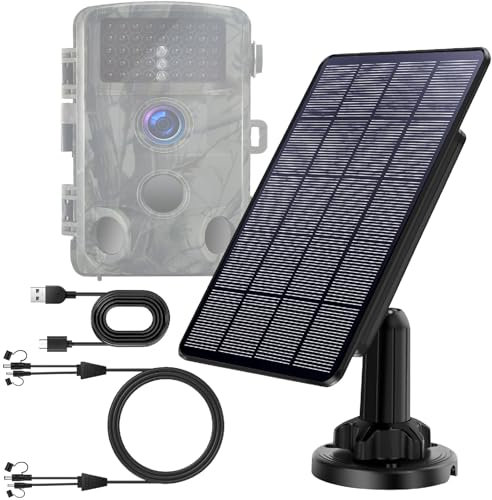 Trail Camera Solar Panel with Battery Build-in 4000mah Rechargeable Lithium + Output 12V/1A 6V/1.5A Power Supply Solar Panel Kit for Hunting Trail Camera Outdoor,IP66 Waterpoof,2 in 2 Charging Cable