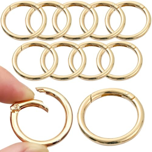 Runde Karabinerringe 9 Stück 40 mm Gold | Legierung Wiederverwendbar, Glatte Oberfläche, Druckclip-Design, Kompakt und Leicht, für Rucksäcke Schlüssel Gepäck