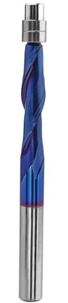 Bestgle 1/4 Shank Up Cut 2 Flutes Spiral Flush Trim Router Bit with Nano Blue Coated Bearing Guided Woodworking Milling Cutters End Mill