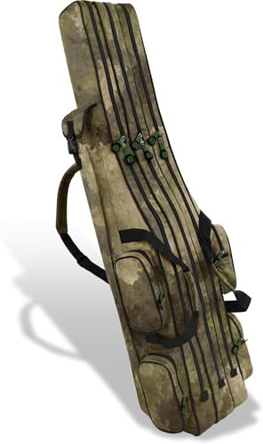 normani Fishing Sports Rutentasche Anglertasche 160 cm Länge mit 3 Kammern bis 6 Ruten für Angelruten, Kescher und Rutenhalter Farbe TAC Größe 1,60 m