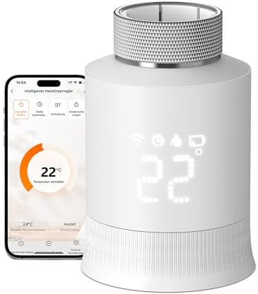 Smart Heizkörperthermostat, WLAN Thermostat Heizung per Tuya App mit Amazon Alexa und Google Assistant, LED-Display, Zigbee Programmierbar Heizungsthermostat, 6 Adapter