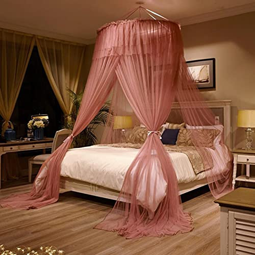 GLMGBP Betthimmel für Einzel- und Doppelbett, Moskitonetz mit Lichterkette, Prinzessinnen-Spitzenkuppel, Schlafzimmerdekoration, Bettzelt, universelles Moskitonetz, Rot