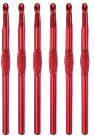 sourcing map Aluminum Crochet Hook 8mm US Size L (Size 11) Knitting Needles for DIY Craft Yarn Red 6Pcs