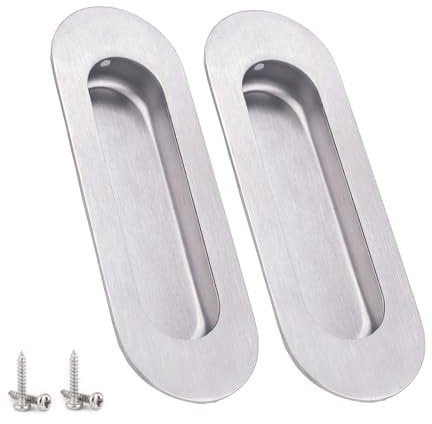 2 Piezas Tiradores Puerta Empotrados Acero Inoxidable, Tirador Puerta Corredera 120 * 40 mm, Manijas Empotrados Ovalados, para Puertas Corredizas de Granero, Ventanas, Armarios