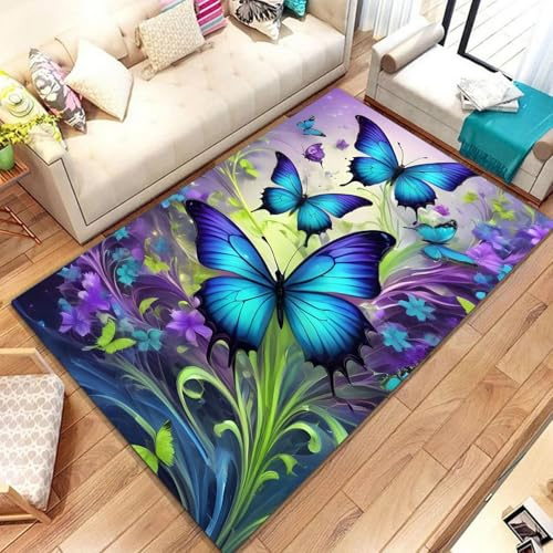 KIDSLOVE Schmetterlingsteppich Wohnzimmer 160x230cm Schlafzimmer Kinderteppich Bunte Schmetterlinge Kinderzimmer, Weihnachtsdekoration Lila Schmetterlings (2,80x120cm)
