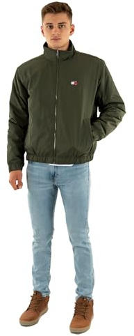 Tommy Jeans Men’s Essential Padded Transitional Jacket with Stand Collar, Green (Pewter Green), M