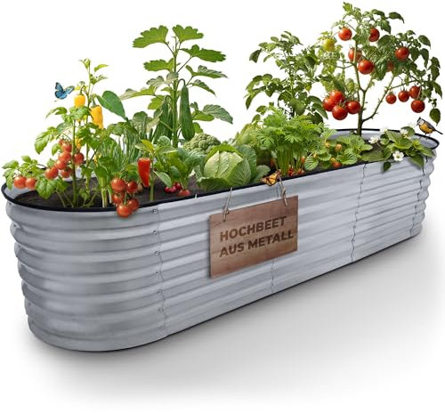STREND PRO Hochbeet Metall 200x60x45cm (LxBxH) | Metall Hochbeete-kit für Garten Blech | Garten Beet aus verzinktem Stahl für Gemüse, Kräuter & Tomatenpflanzen | Stahl Pflanzkasten, Kräuterbeet