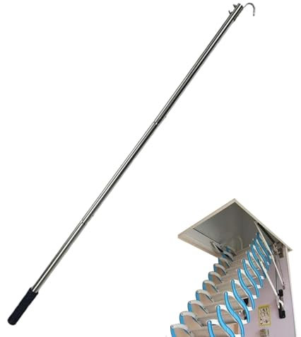 Window Pole Opener and Loft Ladder Pole with Hook, 40in Attic Ladders Pull Down Hook Stick, Stainless Steel Hook and Pole for Sash or Velux Window, Attic, Loft Hatch, and Blinds