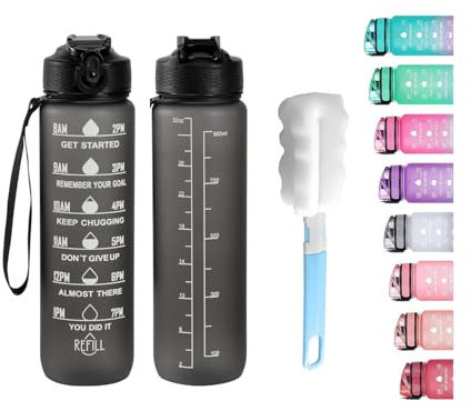 Apex.99 Sports Water Bottle with Straw,1Litre Motivational Water Bottles with Time Marking,Leakproof Hydration Bottle, Reusable BPA-Free Bottle,32oz Drinks Bottle for Fitness, Gym, Office,outdoor