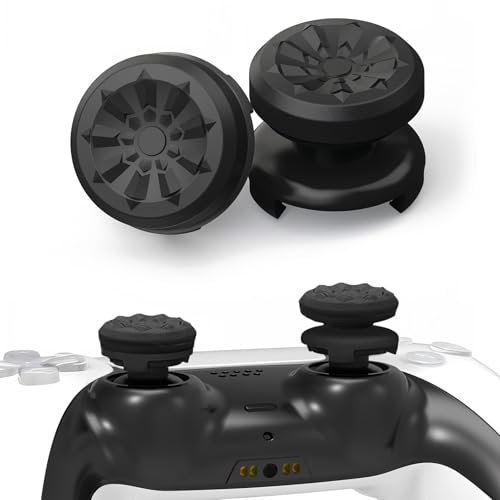 TEUVO Thumbsticks Capuchons Joystick PS5 - FPS Joystick Thumb Grip pour PS4 Grips Manette PS5 Silicone Caps Accessoires Manette Controller à Aide avec Viser, Réduire Pouce Fatigue, Noir 2 pièces