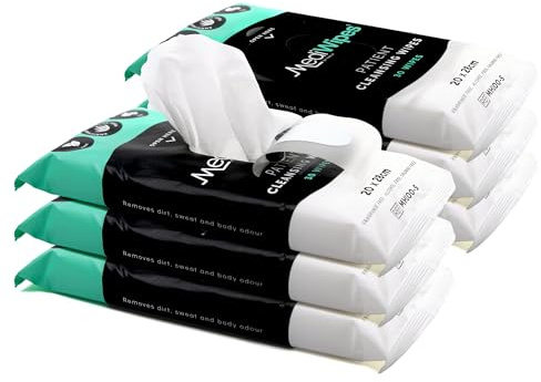 MediWipes Body Cleansing Wet Wipes - Pack of 180 - Enriched with Aloe Vera Wet Wipes - Fragrance-Free & Alcohol-Free, Safe, Plastic-Free & Paraben-Free for Home & Healthcare Use (20 x 28 cm)