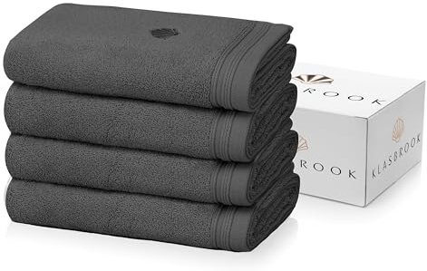 KLASBROOK® Linnea 4 teiliges Luxus Handtücher Set Anthrazit, extra flauschig und saugfähig aus 100% Baumwolle Oeko-TEX 100 Zertifiziert mit Aufhänger, 4 Handtücher 50x100