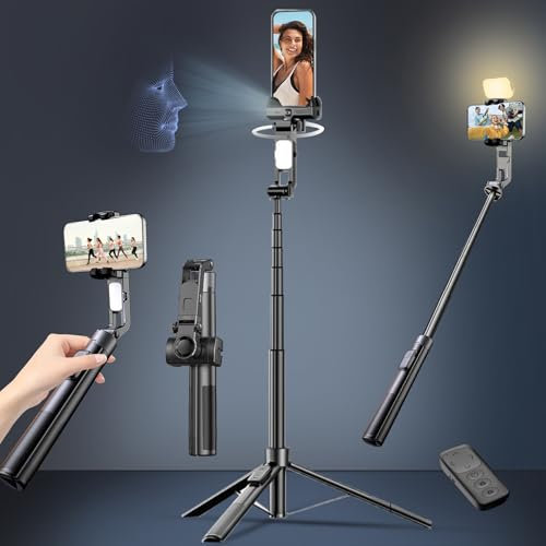 Treppiede per iPhone con rotazione a 360 gradi stabilizzatore cardanico che segue il tuo movimento 79 pollici Selfie Stick Supporto per fotocamera con telecomando per Creatore di contenuti Vlog Live