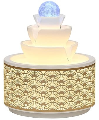 lyxamjrzyp Fontaine Interieur, Cascade de Bureau, Fontaines Zen DéCorative avec Boule de Cristal LED, pour Bureau, Maison et Salon de Thé(White,X-Large)