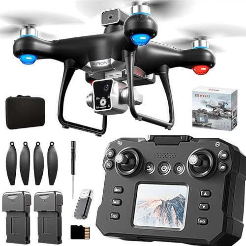 KY102 Drone avec contrôleur d’écran avec carte SD, Télécommande avec Écran LCD, Transmission en Temps Réel, Les deux batteries.
