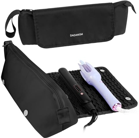 Dadanism Kit per Parrucchieri, Borsa da Viaggio per Strumenti per Capelli con Tappetino Termoresistente Rimovibile, Organizzatore 2 in 1 per Arricciacapelli, Piastra e Accessori da Donna, Nero