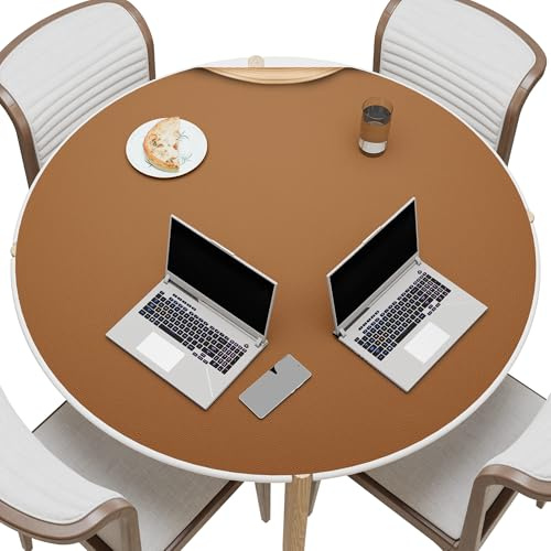 MAIDERN 106cm Runde Leder-Tischdecke mit integrierter Schnittlinie – Perfekt anpassbar für runde Tische (90-106 cm). Einfach entlang der Kork-Rückseite schneiden, hitzebeständig & rutschfest (Braun)