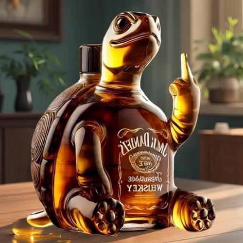 YDZYFFS 300ML Whiskey Decanter Wine Bottles Art Statue Figurine - 3D Turtle Whiskey Decanter Sculpture, Hand Blown Lead-Free Whiskey Wine Bottle, Animal Glass Sealed Jar, Bottle Decoration Gift(A)