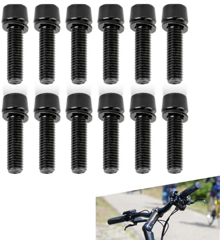 Bike Bolts,12 pcs Bicycle Kettle cage Stem Bolts,M5 x 18mm Bike Bolts,Bicycle Stem Screws,Disc Brake Rotor Bolts with Washers,Tapered Head for Mountain Bike,Bottle Cage,Handlebar & Components