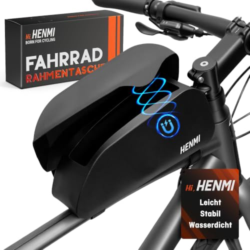 HENMI Oberrohrtasche Fahrrad 1,5 L mit Magnetverschluss | Fahrrad Rahmentasche Wasserdicht für Ebike, Mountainbike,Rennrad Fahrradzubehör