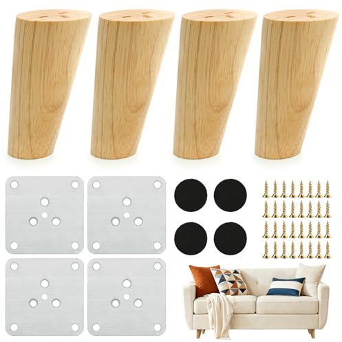 Aerzouser 4PCS Pieds de Meuble en chêne, Pieds de Table Robustes en Bois, Convient pour Les Cuisines, Les Salles de Bains, La Rénovation de Meubles et Les Projets de Bricolage (Incliné 10 cm)