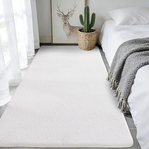 iEvery Läufer Schlafzimmer 80x150 - Waschbarer Kuscheliger Kurzflor Teppich Moderner Wohnzimmerteppich, Weich & Pflegeleicht Carpet rutschfest für Wohnzimmer Kinderzimmer Deko, Weiß