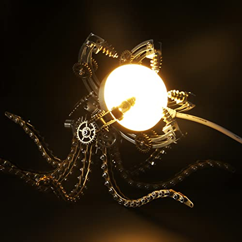 3D Metall Octopus Puzzle mit LED Lampe, DIY Mechanische Steampunk Puzzle Kits, Octopus Schreibtischlampe Kunst Puzzle Metall Modellbausatz für Erwachsene (1060PCS)