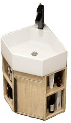 BLCKTIGR Mueble de Baño Ahorra Espacio ,Mueble bajo Lavabo Suspendido , Mueble Esquinero de Baño Compartimentos Abiertos,para Espacios Pequeños(15in)