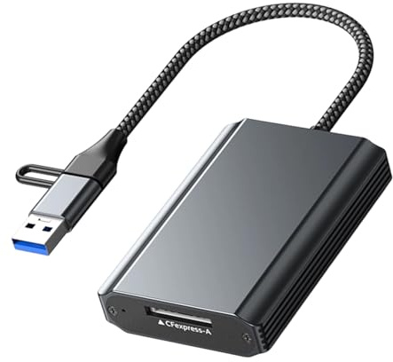 Tragbarer CFE-Typ B/TypeA/Kartenleser, USB C und USB A Port, 10 Gbit/s Geschwindigkeiten, Aluminiumgehäuse für Fotografen, Video-Editoren, Foto-Video-Lesegerät