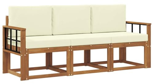 vidaXL Outdoor-Sofagarnitur mit Kissen 3 pcs Natur und Creme, Garten, Moderne, langlebige Gartenbank, Flexibles Möbel für Terrasse, Lounge für gemütliche Stunden