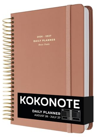 Kokonote Agenda Giornaliera 2026 2027 - Diario Scoula per Università | Scuola Superiore, Daily Planner, Copertina Rigida, Segnalibri, Stickers, Anelli Rinforzati, Rose Nude, 18x21,5cm